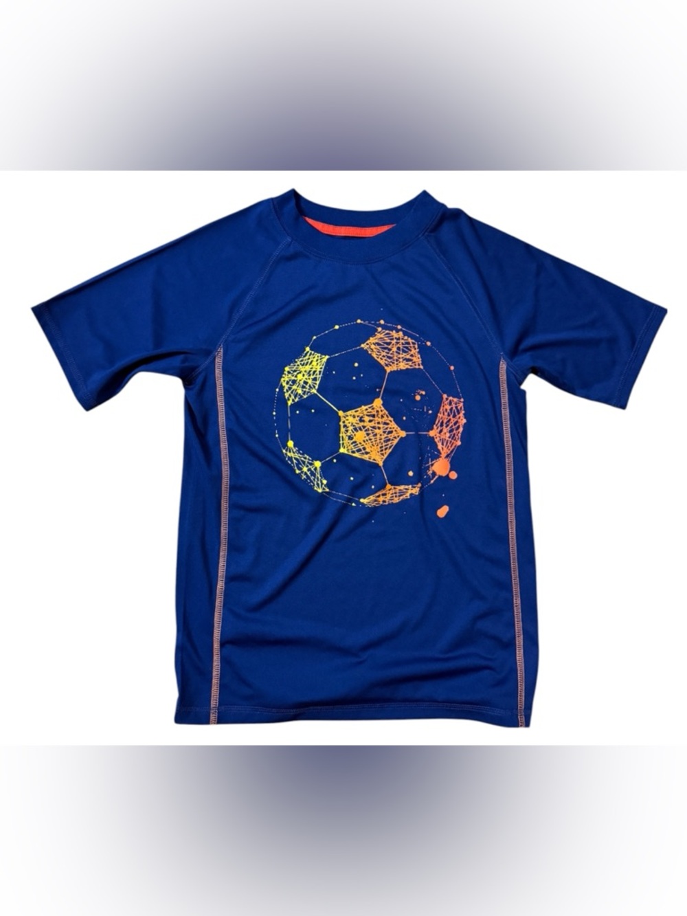 Cat & Jack Navy Blue Short Sleeve Tee with Neon Soccer Graphic